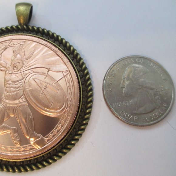 ONE Ounce 39 MM Copper Round Spartan Warrior Series Design PENDANT - Picture 2 of 3